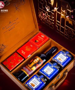 Hộp Quà Tết Rượu Hạt 3 Ngăn Da Nâu Classic 08