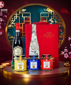 Hộp Quà Tết Rượu Hạt Da Đỏ Quai Xách Dọc 01