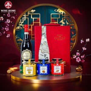 Hộp Quà Tết Rượu Hạt Da Đỏ Quai Xách Dọc 01