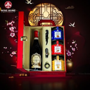 Hộp Quà Tết Rượu Hạt Da Đỏ Quai Xách Dọc 01