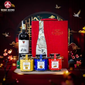 Hộp Quà Tết Rượu Hạt Da Đỏ Quai Xách Dọc 03