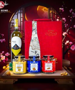Hộp Quà Tết Rượu Hạt Da Đỏ Quai Xách Dọc 04