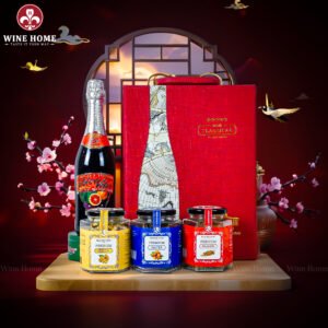 Hộp Quà Tết Rượu Hạt Da Đỏ Quai Xách Dọc 05