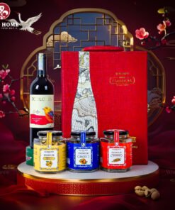 Hộp Quà Tết Rượu Hạt Da Đỏ Quai Xách Dọc 07