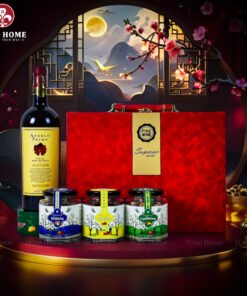 Hộp Quà Tết Rượu Hạt Hộp Da Đỏ Quai Ngang 01