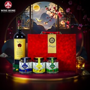 Hộp Quà Tết Rượu Hạt Hộp Da Đỏ Quai Ngang 01