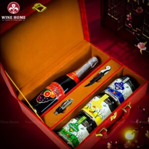 Hộp Quà Tết Rượu Hạt Hộp Da Đỏ Quai Ngang 02