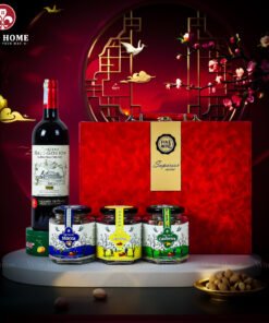 Hộp Quà Tết Rượu Hạt Hộp Da Đỏ Quai Ngang 03