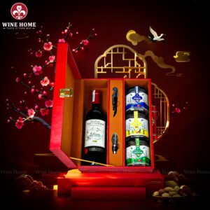 Hộp Quà Tết Rượu Hạt Hộp Da Đỏ Quai Ngang 03
