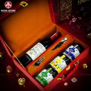 Hộp Quà Tết Rượu Hạt Hộp Da Đỏ Quai Ngang 03