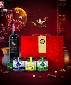 Hộp Quà Tết Rượu Hạt Hộp Da Đỏ Quai Ngang 04