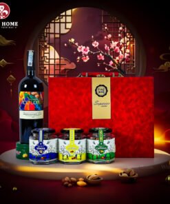 Hộp Quà Tết Rượu Hạt Hộp Da Đỏ Quai Ngang 05