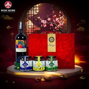 Hộp Quà Tết Rượu Hạt Hộp Da Đỏ Quai Ngang 05