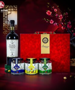 Hộp Quà Tết Rượu Hạt Hộp Da Đỏ Quai Ngang 06