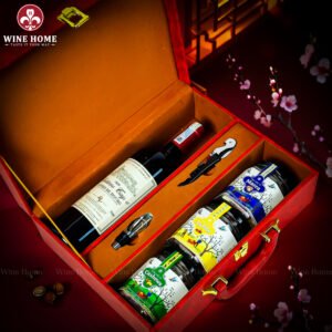 Hộp Quà Tết Rượu Hạt Hộp Da Đỏ Quai Ngang 07