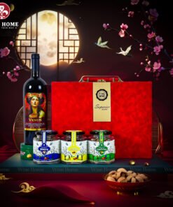Hộp Quà Tết Rượu Hạt Hộp Da Đỏ Quai Ngang 09
