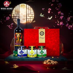 Hộp Quà Tết Rượu Hạt Hộp Da Đỏ Quai Ngang 09