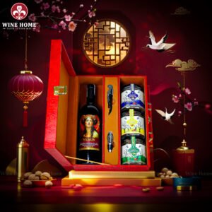 Hộp Quà Tết Rượu Hạt Hộp Da Đỏ Quai Ngang 09