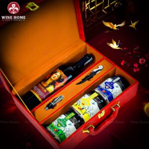 Hộp Quà Tết Rượu Hạt Hộp Da Đỏ Quai Ngang 09
