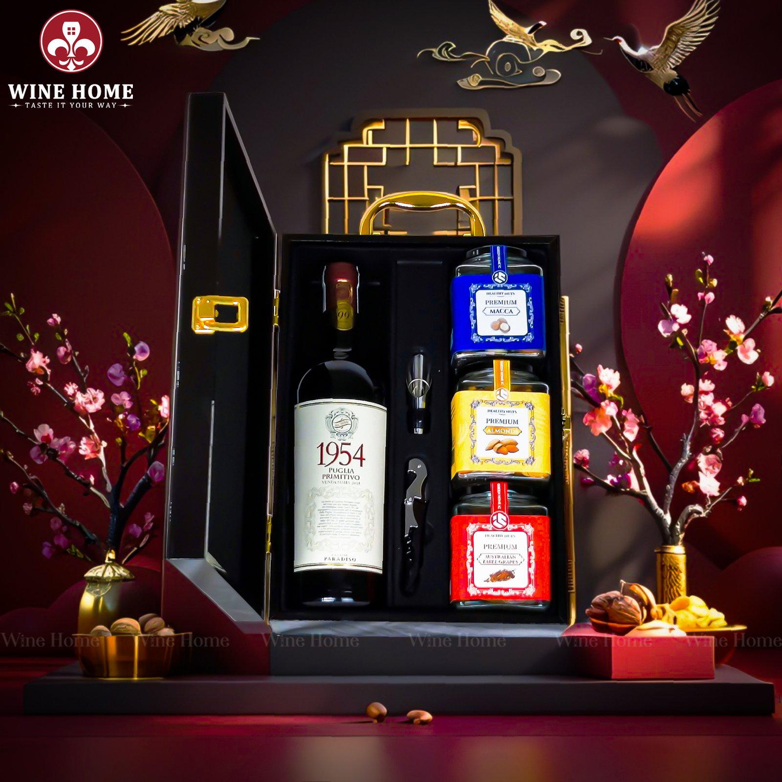 Hộp Quà Tết Rượu Hạt Hộp Gỗ Sơn Mài Wine Home 02 Hộp Quà Tết Rượu Hạt Hộp Gỗ Sơn Mài Wine Home 02