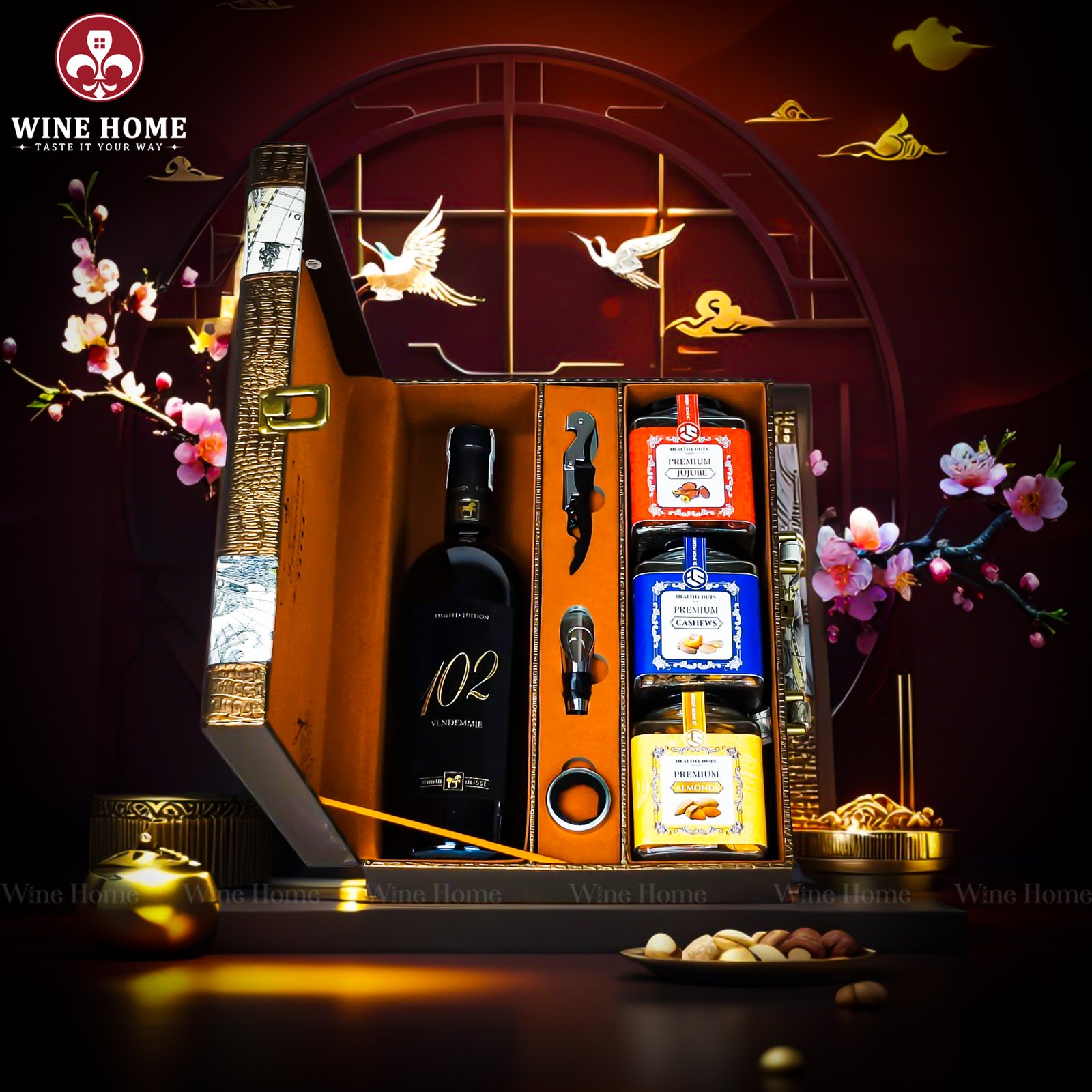 Hộp Quà Tết Rượu Hạt Hộp Da Vali Họa Tiết Vô Lăng 01 Hộp Quà Tết Rượu Hạt Hộp Da Vali Họa Tiết Vô Lăng 01