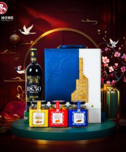 Hộp Quà Tết Rượu Hạt Hộp Da Xanh Quai Xách Dọc 01