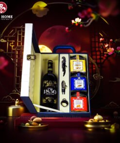 Hộp Quà Tết Rượu Hạt Hộp Da Xanh Quai Xách Dọc 01