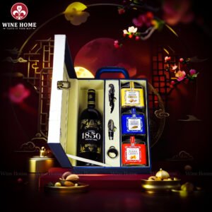 Hộp Quà Tết Rượu Hạt Hộp Da Xanh Quai Xách Dọc 01