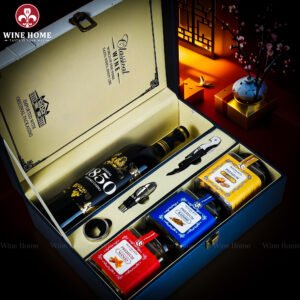 Hộp Quà Tết Rượu Hạt Hộp Da Xanh Quai Xách Dọc 01