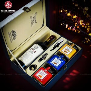 Hộp Quà Tết Rượu Hạt Hộp Da Xanh Quai Xách Dọc 02