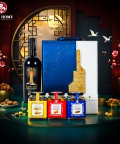 Hộp Quà Tết Rượu Hạt Hộp Da Xanh Quai Xách Dọc 03