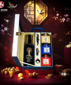 Hộp Quà Tết Rượu Hạt Hộp Da Xanh Quai Xách Dọc 03