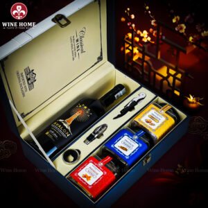 Hộp Quà Tết Rượu Hạt Hộp Da Xanh Quai Xách Dọc 03