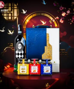 Hộp Quà Tết Rượu Hạt Hộp Da Xanh Quai Xách Dọc 04