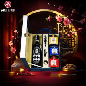 Hộp Quà Tết Rượu Hạt Hộp Da Xanh Quai Xách Dọc 04