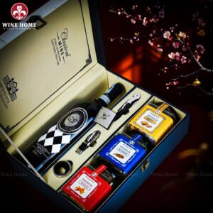 Hộp Quà Tết Rượu Hạt Hộp Da Xanh Quai Xách Dọc 04