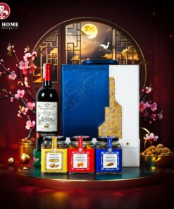 Hộp Quà Tết Rượu Hạt Hộp Da Xanh Quai Xách Dọc 05