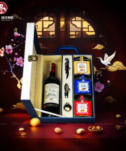 Hộp Quà Tết Rượu Hạt Hộp Da Xanh Quai Xách Dọc 05