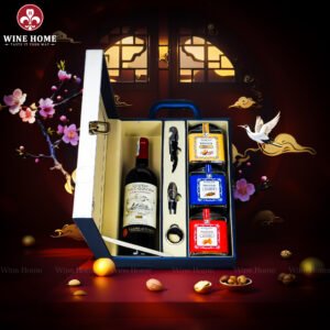 Hộp Quà Tết Rượu Hạt Hộp Da Xanh Quai Xách Dọc 05