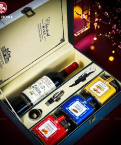 Hộp Quà Tết Rượu Hạt Hộp Da Xanh Quai Xách Dọc 05