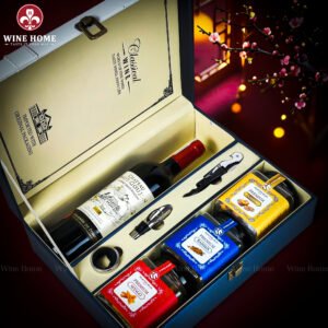 Hộp Quà Tết Rượu Hạt Hộp Da Xanh Quai Xách Dọc 05