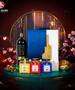 Hộp Quà Tết Rượu Hạt Hộp Da Xanh Quai Xách Dọc 06