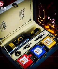 Hộp Quà Tết Rượu Hạt Hộp Da Xanh Quai Xách Dọc 06