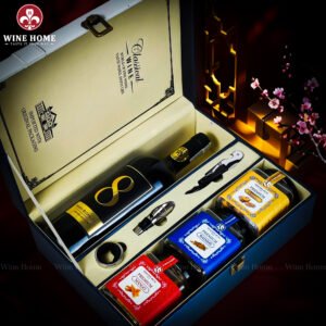 Hộp Quà Tết Rượu Hạt Hộp Da Xanh Quai Xách Dọc 06