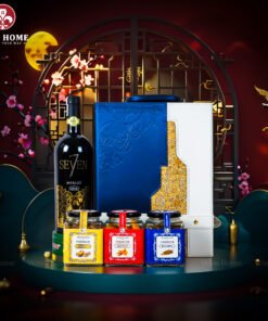 Hộp Quà Tết Rượu Hạt Hộp Da Xanh Quai Xách Dọc 07