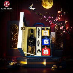 Hộp Quà Tết Rượu Hạt Hộp Da Xanh Quai Xách Dọc 07