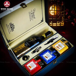 Hộp Quà Tết Rượu Hạt Hộp Da Xanh Quai Xách Dọc 07