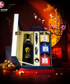 Hộp Quà Tết Rượu Hạt Hộp Da Xanh Quai Xách Dọc 08