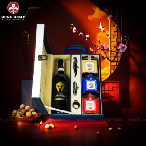 Hộp Quà Tết Rượu Hạt Hộp Da Xanh Quai Xách Dọc 08