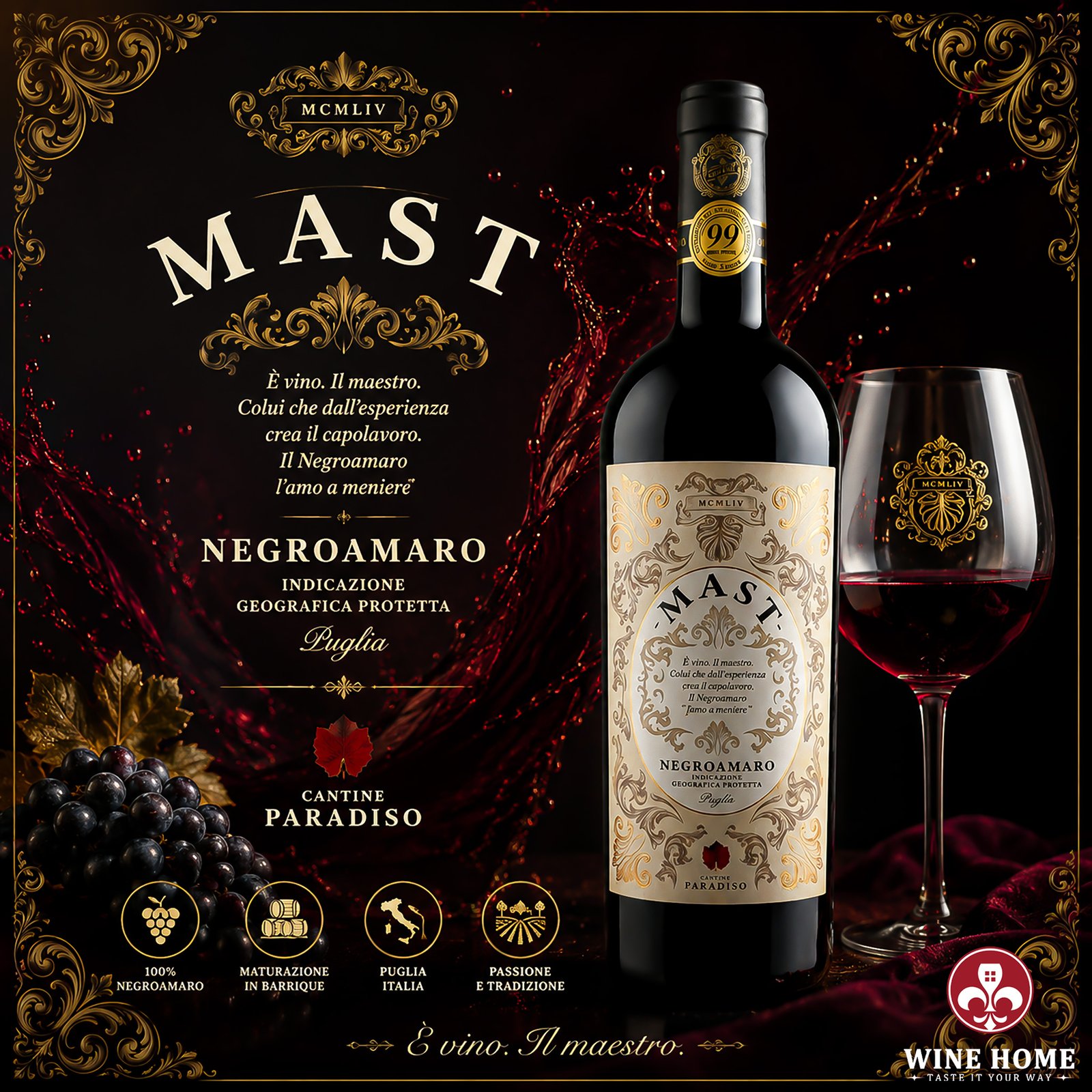 Rượu Vang Ý MAST Negroamaro Cantine Paradiso – Đỉnh Cao Nghệ Thuật Vang Ý | Rượu Vang Wine Home Rượu Vang Ý MAST Negroamaro Cantine Paradiso – Đỉnh Cao Nghệ Thuật Vang Ý